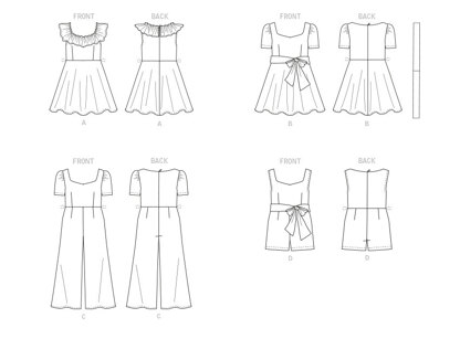 Butterick Girls' Dress, Jumpsuit, Romper and Sash B6888 - Paper Pattern, Size 7-8-10-12-14