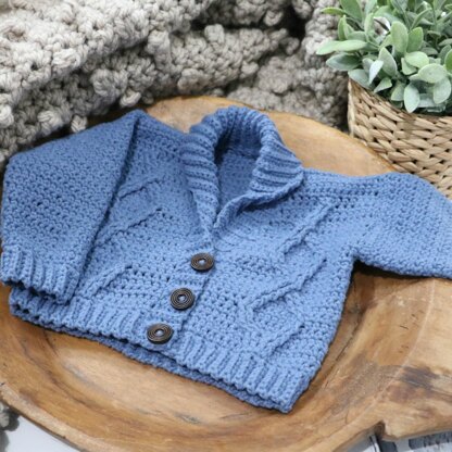 Modern Baby Cabled Cardigan Crochet pattern by MJsOffTheHook | LoveCrafts