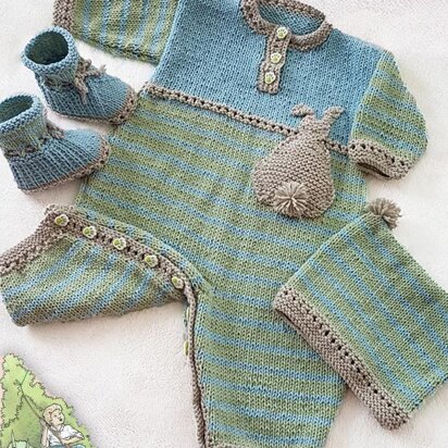 DK  - Bunnykids Playsuit Booties and Beanie Set  - 3 to 36 months