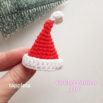 Mini Santa hat crochet pattern, Santa Claus amigurumi hat ornament, crochet pattern santa hat for doll, Christmas ornament