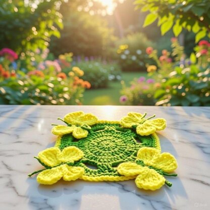 Crochet Butterfly Coaster Pattern PDF + Video Tutorial