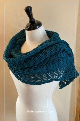 Abigail Crochet Sideways Shawl Feather and Fan Stitch