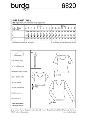 Burda Tops, Shirts, Blouses Sewing Pattern B6820 - Paper Pattern, Size 6-20