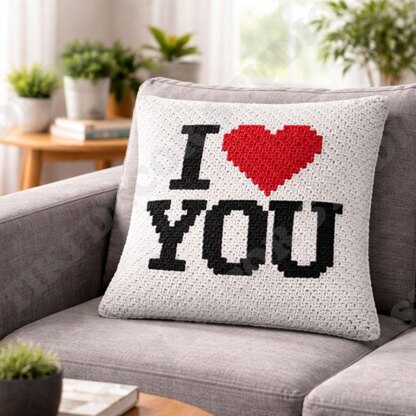 Valentine's Day Cushion Corner-to-Corner Crochet Pattern I Love You