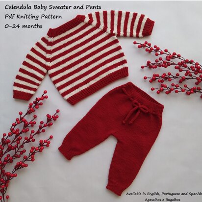 Calendula Baby Sweater and Pants - knitting pattern