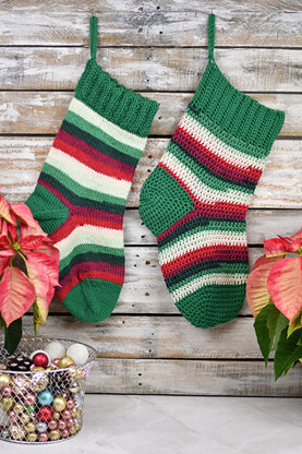 Poinsetiia Stocking in Universal Yarn Deluxe Stripes and Deluxe Worsted Superwash - Downloadable PDF