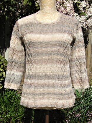 "Tracery" Trellis Cabled Sweater with Bell Fluting at Lower Edge