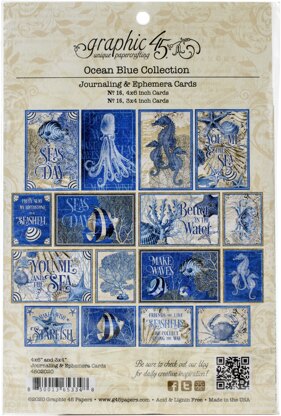 Graphic 45 Ocean Blue Ephemera Cards - (16) 4"X6" & (16) 3"X4"