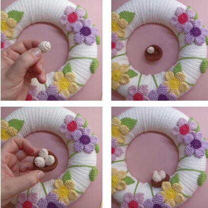 Crochet door wreath with flowers for spring