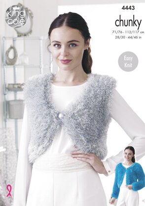 V & Round Neck Boleros in King Cole Tinsel Chunky - 4443 - Downloadable PDF