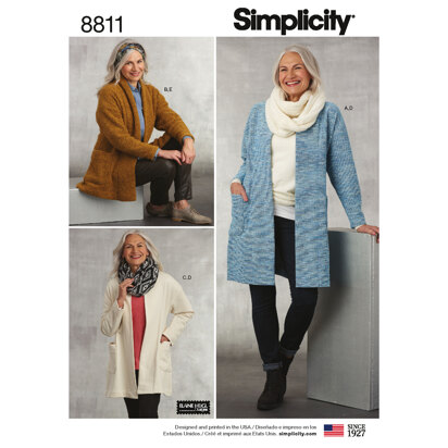 Simplicity 8811 Misses Knit Sweater, Scarf and Headband - Paper Pattern, Size A (XS-S-M-L-XL)