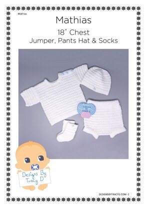 Mathias short sleeved jumper, pants, socks and hat 18 inch chest