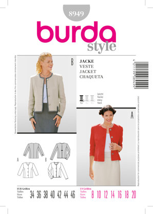 Burda Style, Jacket B8949 - Paper Pattern, Size ONE SIZE