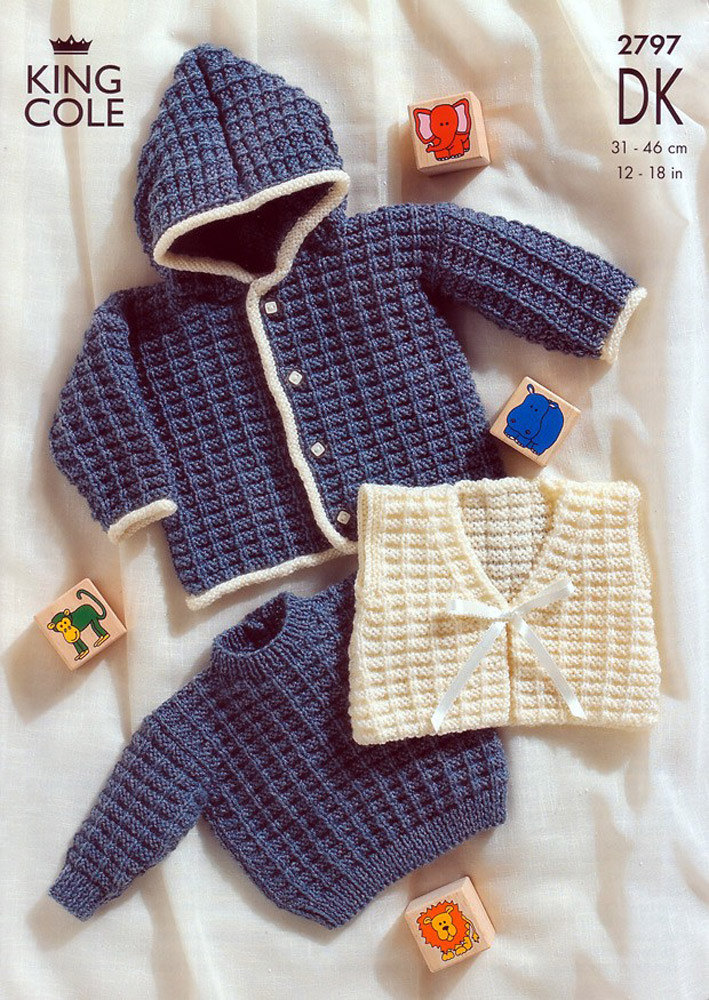 King Cole Baby Sweater, Jacket & Gilet Knitting Pattern 2797 - Double knit King Cole Baby Sweater, Jacket & Gilet Knitting Pattern 2797 - Double knit