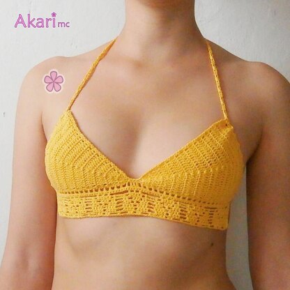 Plunge bikini top with lacy tulip design _ C22