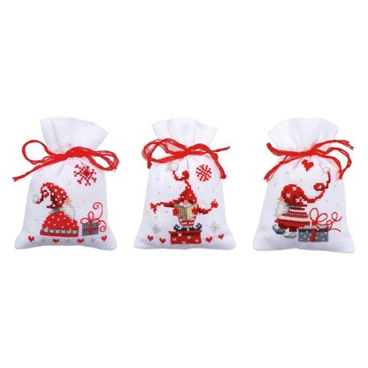 Vervaco Pot-Pourri Bags - Christmas Gnomes Cross Stitch Kit (3 pcs) - 8cm x 12cm 