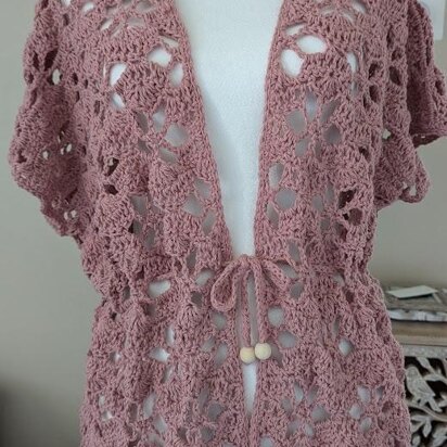 PINK ROSE CROCHET KIMONO/BEACH COVER-UP