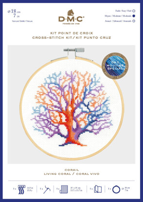 DMC Living Coral Cross Stitch Kit (with 7in hoop) - 7in