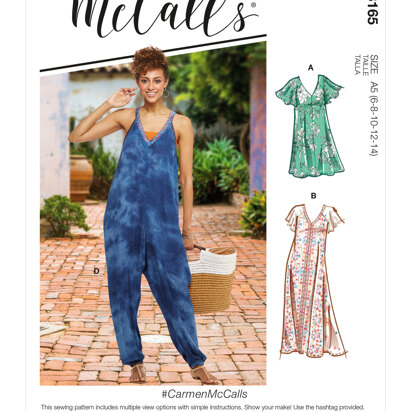 McCall's CarmenMcCalls - Misses' Very Loose-fitting V-neck Dresses & Jumpsuit M8165 - Sewing Pattern