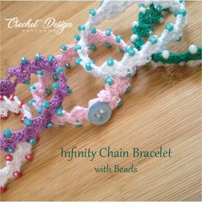 Infinity chain bracelet with beads -Crochet pattern