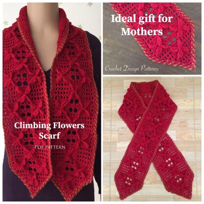 Climbing Flowers Scarf Best Crochet Gift -crochet pattern-