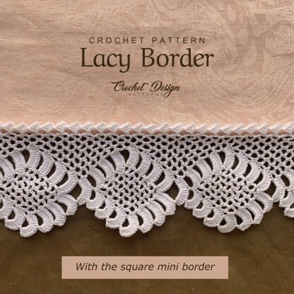 Crochet Lacy border with square mini border pattern - crochet edging - pdf pattern - crochet pattern - crochet lace - vintage crochet edge