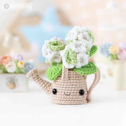 Crochet Flower Pattern Amigurumi Hydrangea in Watering Can Kawaii Amigurumi Pattern by AradiyaToys (Olka Novytska) flowers in pots ebook tutorial PDF file