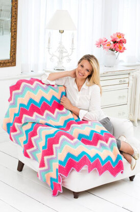 Sherbet Ripple Throw in Red Heart Classic Solids - LW3185 - Downloadable PDF
