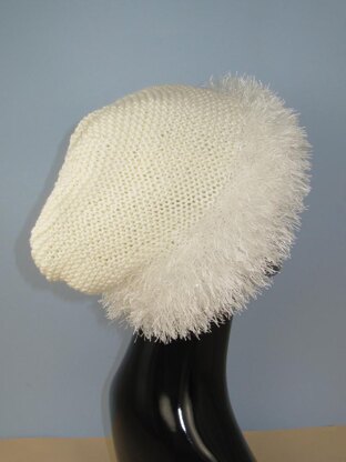 Faux Fun Fur Trim Garter Stitch Slouch Hat