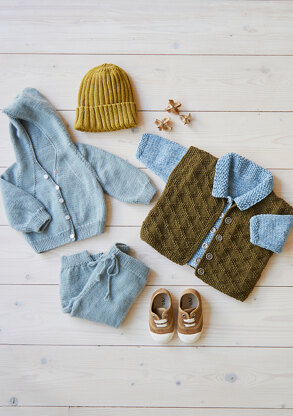 Baby Sport Jacket, Hoodie, Gilet, Joggers & Hat - Layette Knitting Pattern for Babies in Debbie Bliss - Downloadable PDF