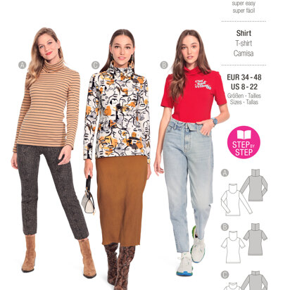 Burda Style Misses' Turtleneck Top with Half- or Full-Length Sleeves B6056 - Paper Pattern, Size 8-22 (34-48)