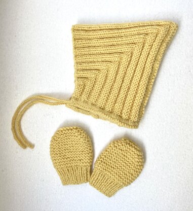 Pattern: knitted winter baby set - bonnet pixie hat, mittens, bandana scarf