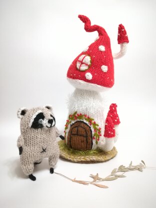 Toy Little Cute Raccoon 11 Inch With Mushroom House For Kids Room