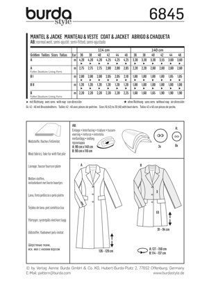 Burda Style Jacket, Coat & Vest Sewing Pattern B6845 - Paper Pattern, Size 10 - 20