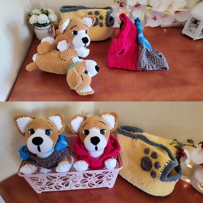 3 Crochet pattern dog+ jumpsuit+ bag, Crochet Corgi Puppy