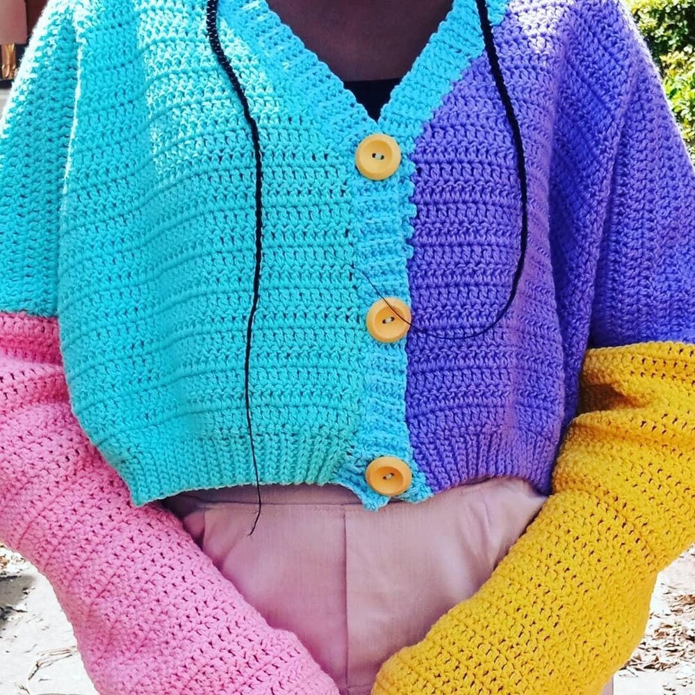 Pastel color outlet block cardigan