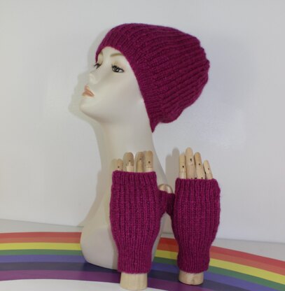 Adult Teen Fishermans Rib Slouch Hat & Fingerless Gloves