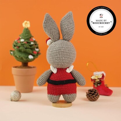 Grey Rabbit Wearing A Noel Shirt Plush Toy Crochet Pattern