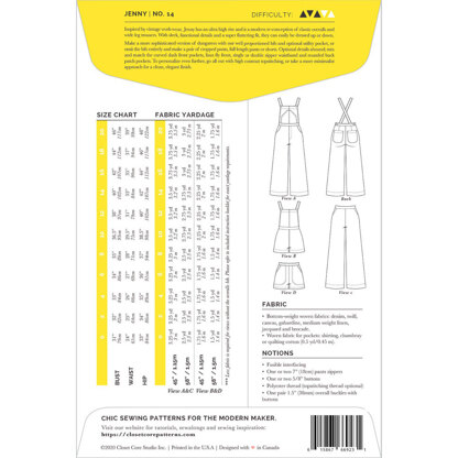 Closet Core Patterns Jenny Overalls & Trousers CCP14 - Sewing Pattern