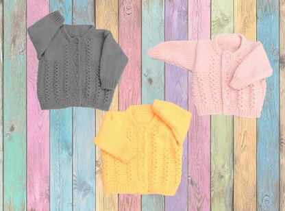 Twist Round Neck Baby Cardigan Knitting Pattern #614