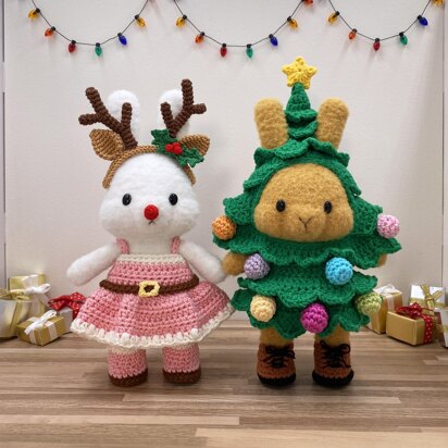 Dress-up Bunny Amigurumi Bunny + Christmas tree costume set + Reindeer Dress set pattern