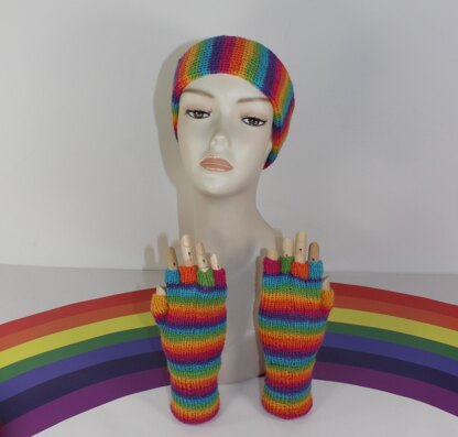 Rainbow 4ply Short Finger Gloves & Headband Circular