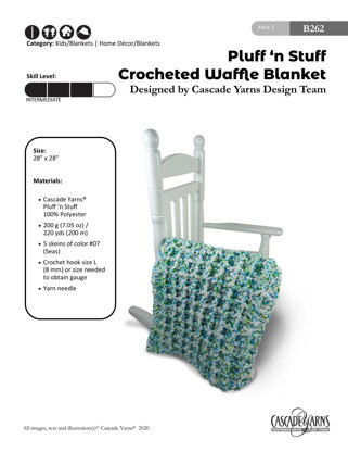 Crocheted Waffle Blanket in Cascade Yarns Pluff ‘n Stuf - B262 - Downloadable PDF