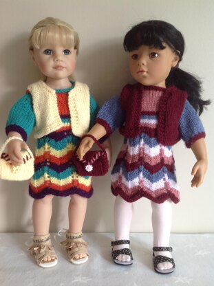 Multi colour dress, bolero, bag for 18" doll