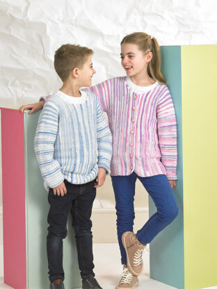 Sweater and Cardigan in James C. Brett Party Time Stripes - Leaflet