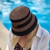 Striped bucket raffia hat