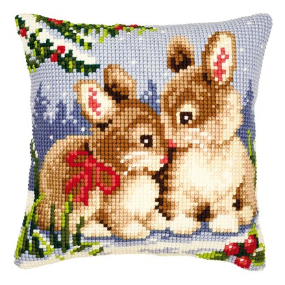 Vervaco Christmas Bunnies Cushion Front Chunky Cross Stitch Kit - 40cm x 40cm