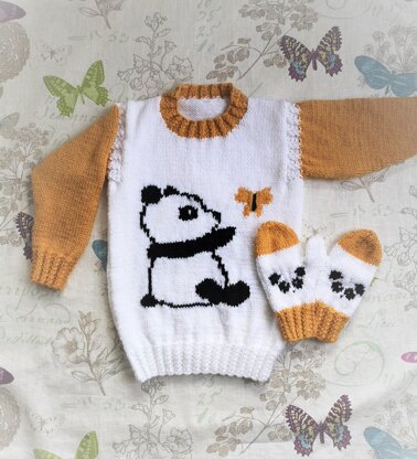 Panda Sweater and Mittens