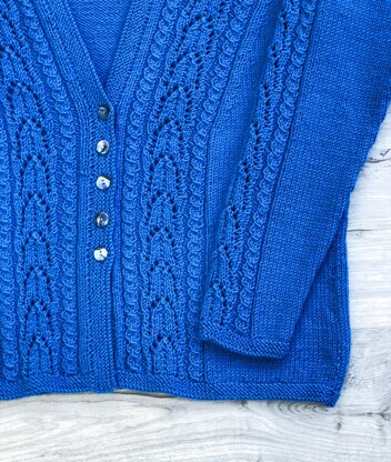 Cardigan with Lace & Mock Cable Panels