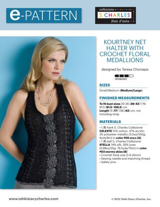 Stacy Charles Fine Yarns Kourtney Net Halter with Crochet Floral Medallions PDF